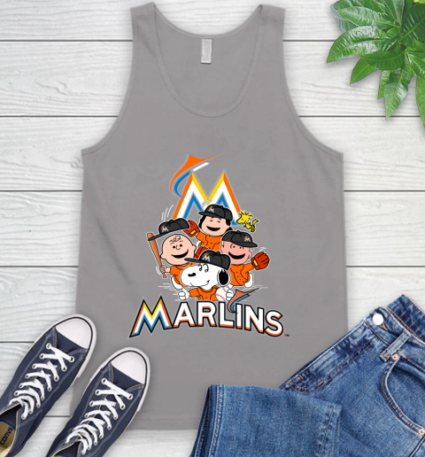 MLB Miami Marlins Snoopy Charlie Brown Woodstock The Peanuts Movie Baseball T Shirt Tank Top 3