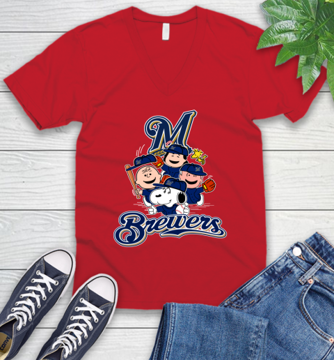 MLB Milwaukee Brewers Snoopy Charlie Brown Woodstock The Peanuts Movie Baseball T Shirt_000 V-Neck T-Shirt 6