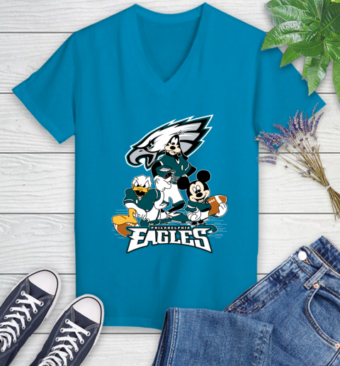 NFL Philadelphia Eagles Mickey Mouse Donald Duck Goofy Football Shirt Women's V-Neck T-Shirt 7