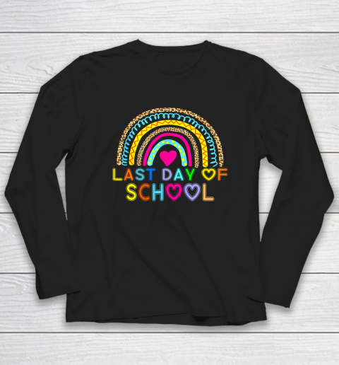 Happy Last Day of School Teacher Student Rainbow Leopard Long Sleeve T-Shirt