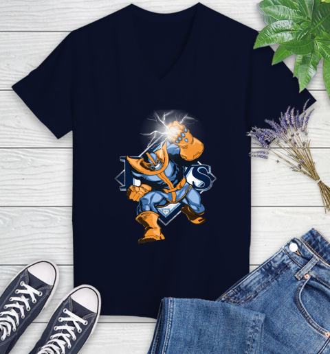 Tampa Bay Rays MLB Baseball Thanos Avengers Infinity War Marvel Women's V-Neck T-Shirt 2