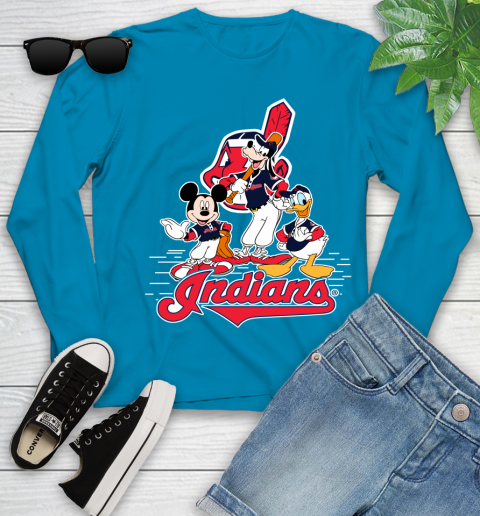 MLB Cleveland Indians Mickey Mouse Donald Duck Goofy Baseball T Shirt Youth Long Sleeve 8