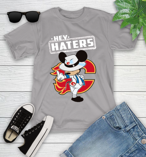 NHL Hey Haters Mickey Hockey Sports Calgary Flames Youth T-Shirt 4