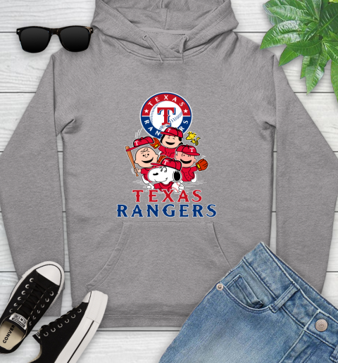 MLB Texas Rangers Snoopy Charlie Brown Woodstock The Peanuts Movie Baseball T Shirt Youth Hoodie 6