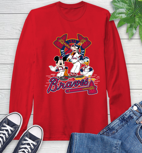 MLB Atlanta Braves Mickey Mouse Donald Duck Goofy Baseball T Shirt Long Sleeve T-Shirt 11