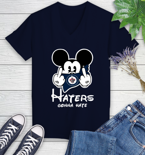 NHL Winnipeg Jets Haters Gonna Hate Mickey Mouse Disney Hockey T Shirt Women's V-Neck T-Shirt 2