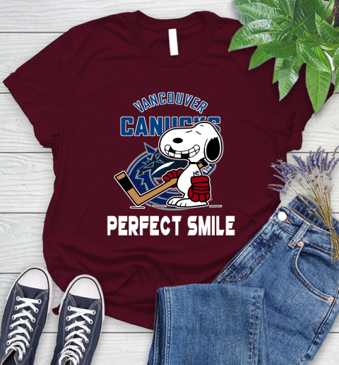 NHL Vancouver Canucks Snoopy Perfect Smile The Peanuts Movie Hockey T Shirt Women's T-Shirt 7