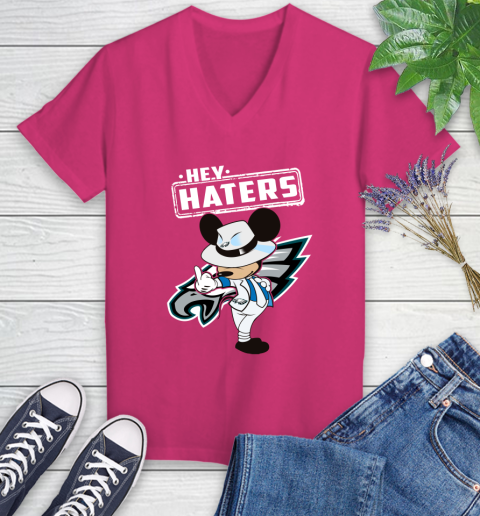 NFL Hey Haters Mickey Football Sports Philadelphia Eagles Women's V-Neck T-Shirt 9