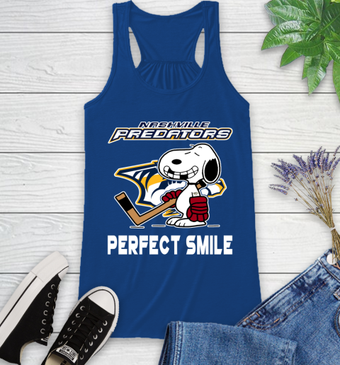 NHL Nashville Predators Snoopy Perfect Smile The Peanuts Movie Hockey T Shirt Racerback Tank 8