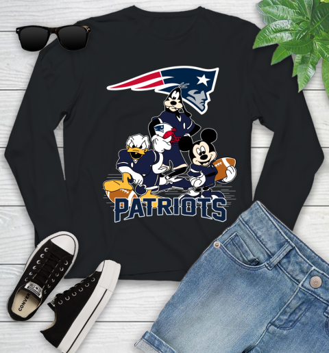 NFL New England Patriots Mickey Mouse Donald Duck Goofy Football Shirt Youth Long Sleeve