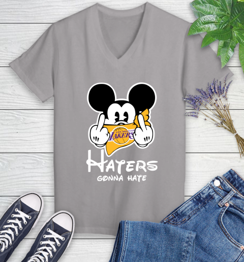 NBA Los Angeles Lakers Haters Gonna Hate Mickey Mouse Disney Basketball T Shirt Women's V-Neck T-Shirt 4
