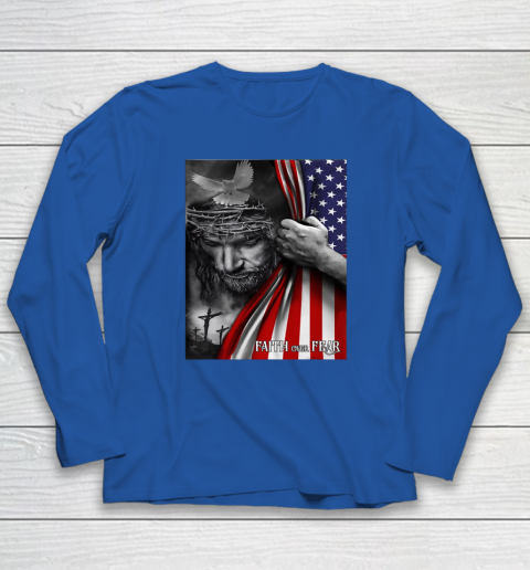Faith Over Fear God Jesus Christian Flag 4th Of July Long Sleeve T-Shirt 5