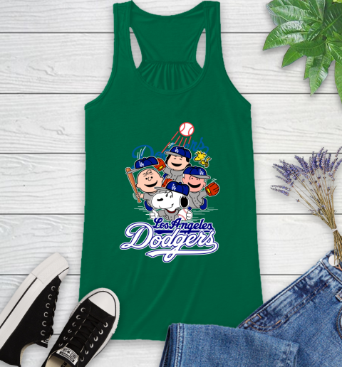 MLB Los Angeles Dodgers Snoopy Charlie Brown Woodstock The Peanuts Movie Baseball T Shirt_000 Racerback Tank 6