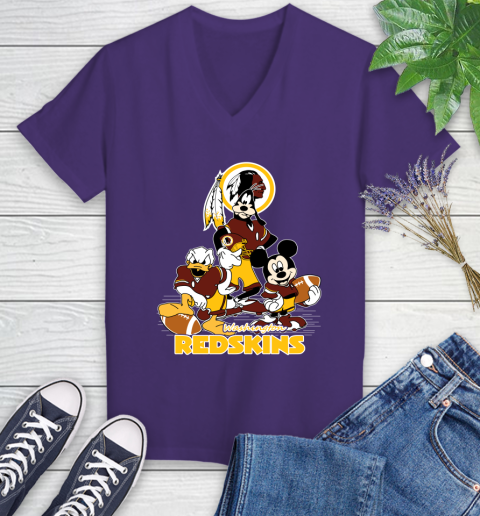 NFL Washington Redskins Mickey Mouse Donald Duck Goofy Football Shirt Women's V-Neck T-Shirt 3