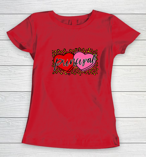 Leopard Candy Heart Principal Valentine Day Principal V Day Women's T-Shirt 14