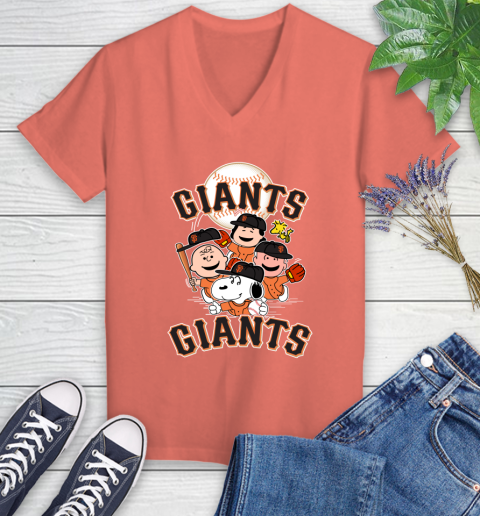 MLB San Francisco Giants Snoopy Charlie Brown Woodstock The Peanuts Movie Baseball T Shirt_000 Women's V-Neck T-Shirt 6
