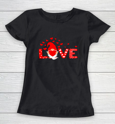Valentine's Day LOVE Gnomies Holding Red Heart Valentine Women's T-Shirt 1