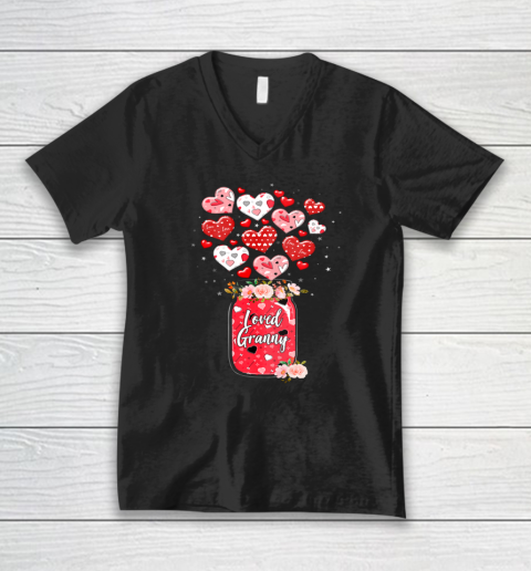 Buffalo Plaid Hearts Loved Grammy Valentine Day V-Neck T-Shirt 7