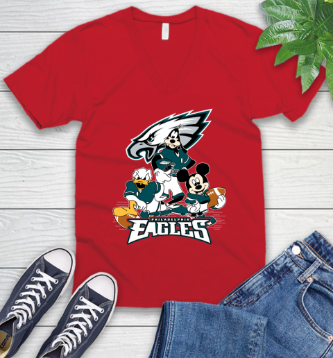 NFL Philadelphia Eagles Mickey Mouse Donald Duck Goofy Football Shirt V-Neck T-Shirt 6