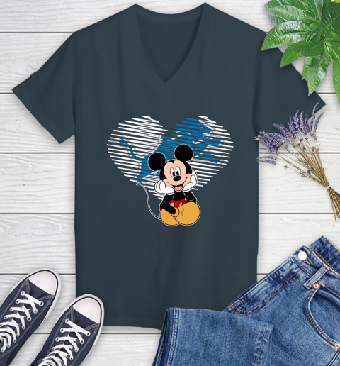 NFL Detroit Lions The Heart Mickey Mouse Disney Football T Shirt_000 Women's V-Neck T-Shirt 8