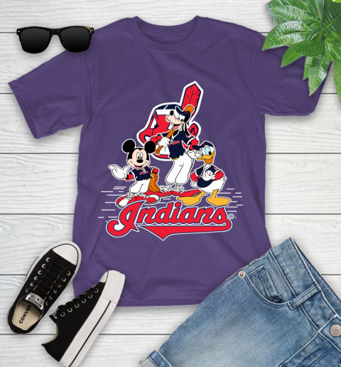 MLB Cleveland Indians Mickey Mouse Donald Duck Goofy Baseball T Shirt Youth T-Shirt 3