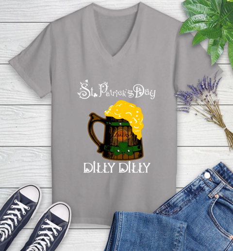 NBA Los Angeles Lakers St Patrick's Day Dilly Dilly Beer Basketball Sports Women's V-Neck T-Shirt 4