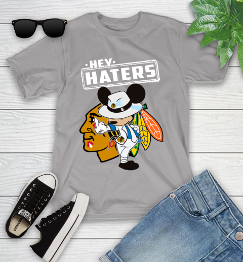 NHL Hey Haters Mickey Hockey Sports Chicago Blackhawks Youth T-Shirt 4