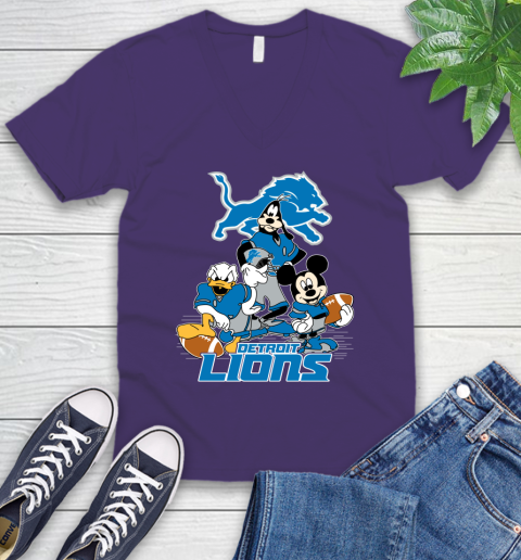 NFL Detroit Lions Mickey Mouse Donald Duck Goofy Football Shirt V-Neck T-Shirt 9
