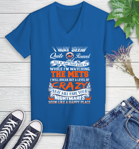 New York Mets MLB Baseball Don't Mess With Me While I'm Watching My Team Women's V-Neck T-Shirt 10