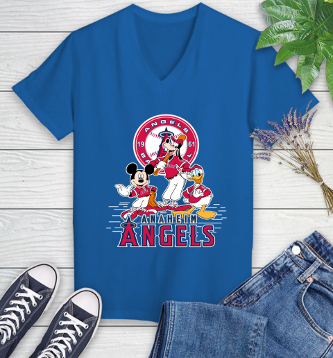 MLB Los Angeles Angels Mickey Mouse Donald Duck Goofy Baseball T Shirt Women's V-Neck T-Shirt 10