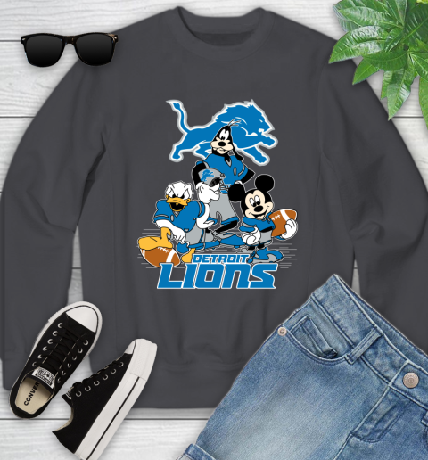 NFL Detroit Lions Mickey Mouse Donald Duck Goofy Football Shirt Youth Sweatshirt 5