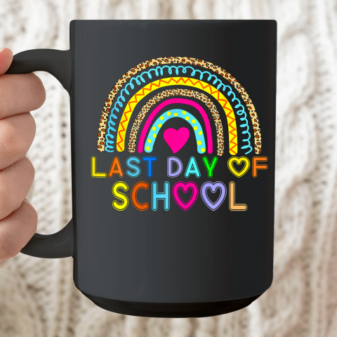 Happy Last Day of School Teacher Student Rainbow Leopard Ceramic Mug 15oz
