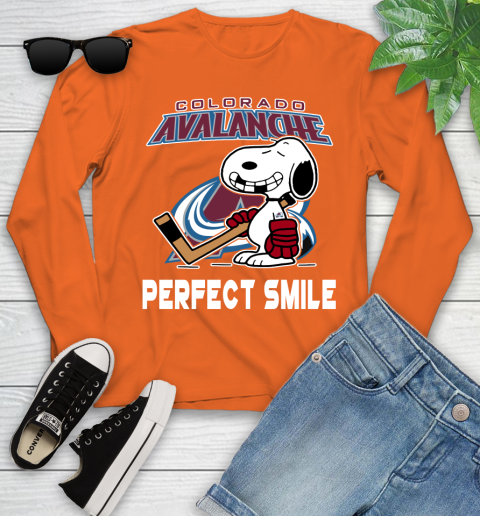 NHL Colorado Avalanche Snoopy Perfect Smile The Peanuts Movie Hockey T Shirt Youth Long Sleeve 3
