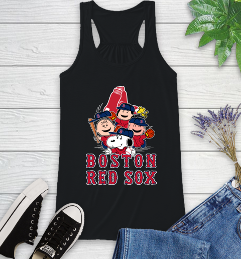 MLB Boston Red Sox Snoopy Charlie Brown Woodstock The Peanuts Movie Baseball T Shirt Racerback Tank