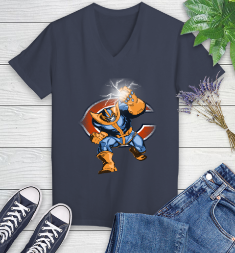 Chicago Bears NFL Football Thanos Avengers Infinity War Marvel Women's V-Neck T-Shirt 12