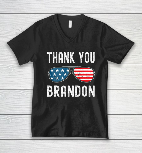Thank You Brandon Sunglasses American US Flag V-Neck T-Shirt