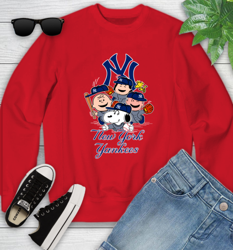 MLB New York Yankees Snoopy Charlie Brown Woodstock The Peanuts Movie Baseball T Shirt_000 Youth Sweatshirt 8