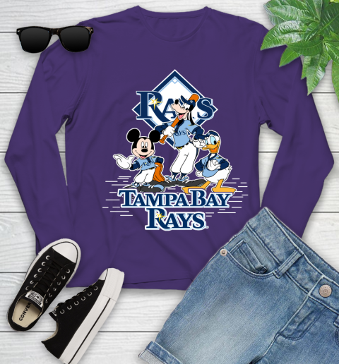 MLB Tampa Bay Rays Mickey Mouse Donald Duck Goofy Baseball T Shirt Youth Long Sleeve 4