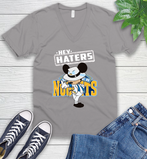 NBA Hey Haters Mickey Basketball Sports Denver Nuggets V-Neck T-Shirt 3
