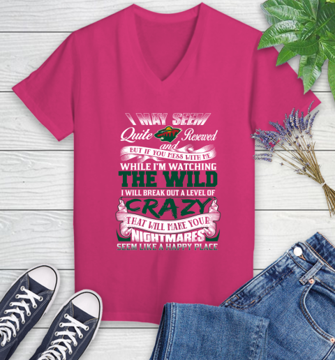Minnesota Wild NHL Hockey Don't Mess With Me While I'm Watching My Team Women's V-Neck T-Shirt 9