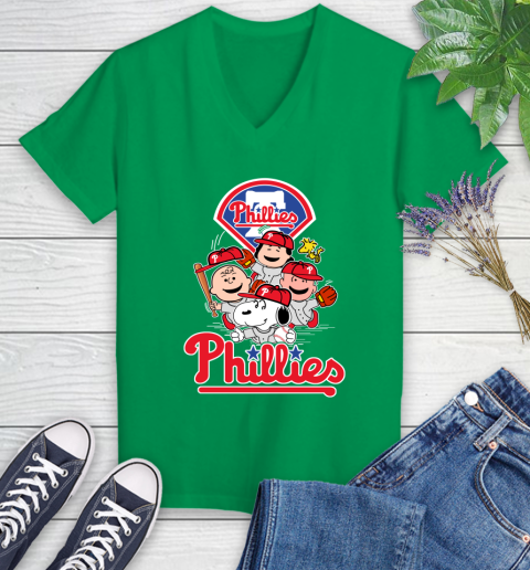 MLB Philadelphia Phillies Snoopy Charlie Brown Woodstock The Peanuts Movie Baseball T Shirt_000 Women's V-Neck T-Shirt 5