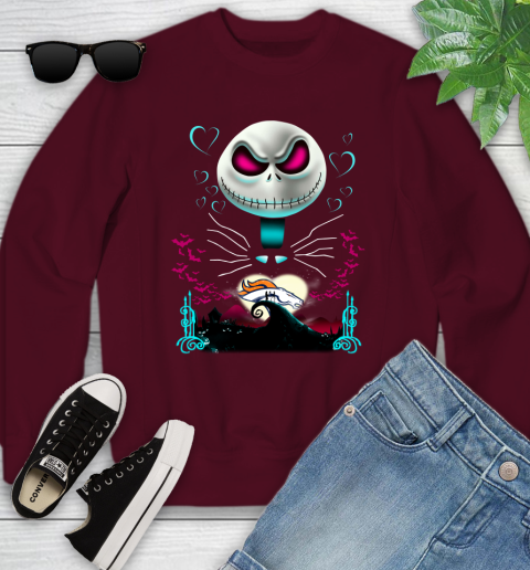 NFL Denver Broncos Jack Skellington Sally The Nightmare Before Christmas Football Youth Sweatshirt 4