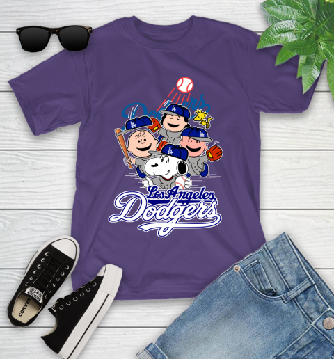 MLB Los Angeles Dodgers Snoopy Charlie Brown Woodstock The Peanuts Movie Baseball T Shirt_000 Youth T-Shirt 3
