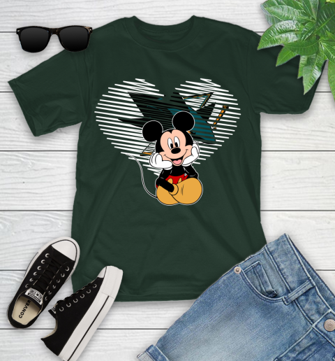 NHL San Jose Sharks The Heart Mickey Mouse Disney Hockey Youth T-Shirt 5