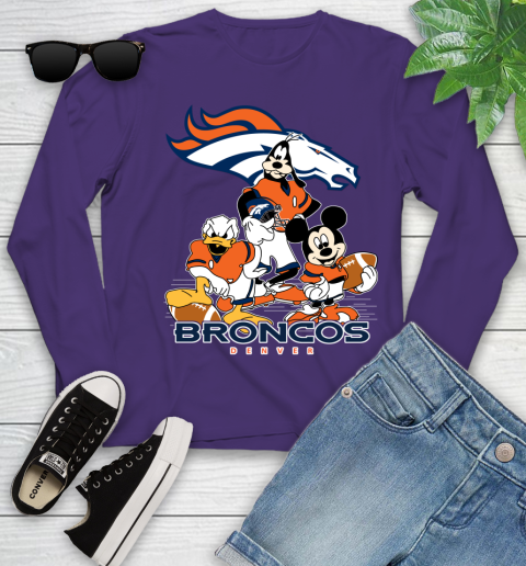 NFL Denver Broncos Mickey Mouse Donald Duck Goofy Football Shirt Youth Long Sleeve 4