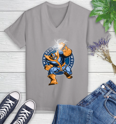 Minnesota Timberwolves NBA Basketball Thanos Avengers Infinity War Marvel Women's V-Neck T-Shirt 4