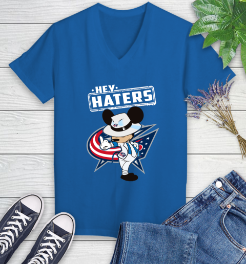 NHL Hey Haters Mickey Hockey Sports Columbus Blue Jackets Women's V-Neck T-Shirt 10
