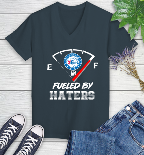 Philadelphia 76ers NBA Basketball Fueled By Haters Sports Women's V-Neck T-Shirt 8