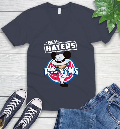 NBA Hey Haters Mickey Basketball Sports Detroit Pistons V-Neck T-Shirt 8