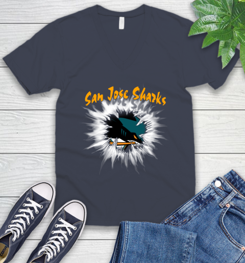 San Jose Sharks NHL Hockey Adoring Fan Rip Sports V-Neck T-Shirt 8